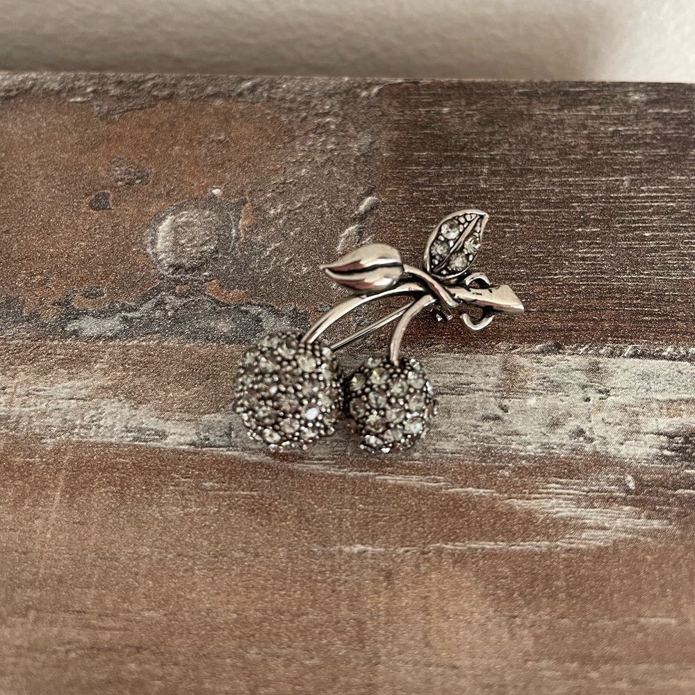 Vintage ROM Silver Cherry Brooch